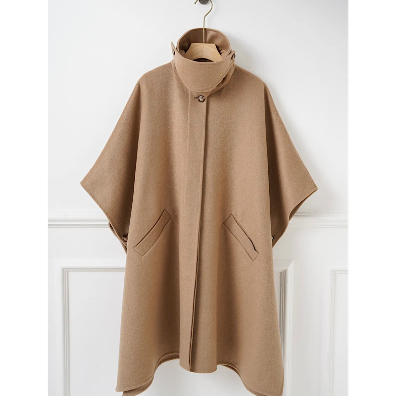 Manteau-cape en laine à col amovible – camel