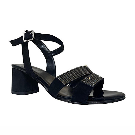 Black suede sandals with rhinestones