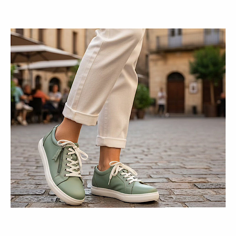 Safesteps shoes in mint green leather.