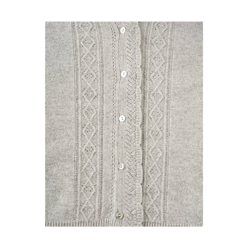 Cardigan en laine à maille ajourée – Gris perle