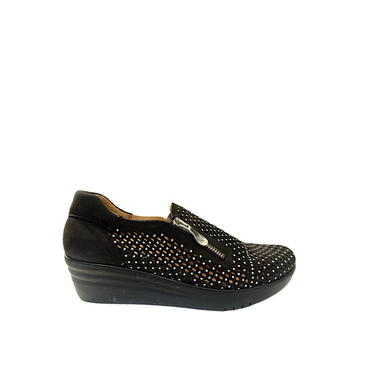 Chaussures Portofino MS2830 en cuir noir/points argent.