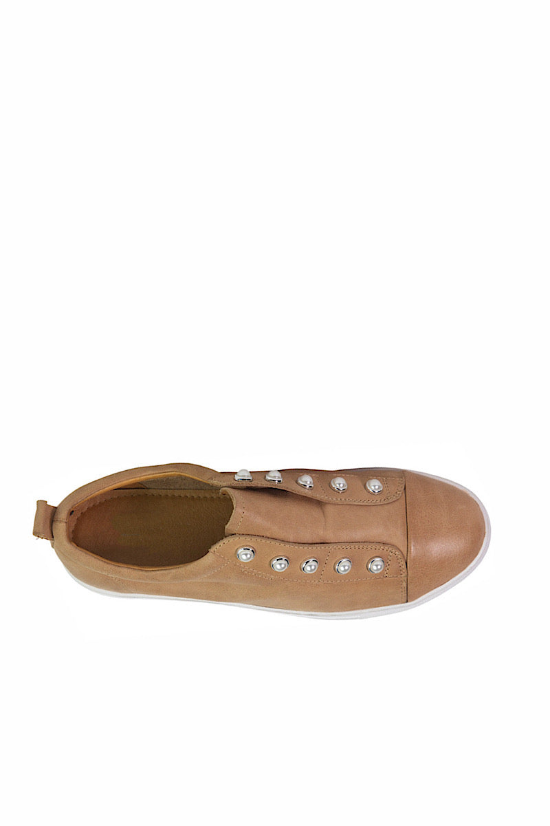 Espadrille à enfiler en cuir camel souple