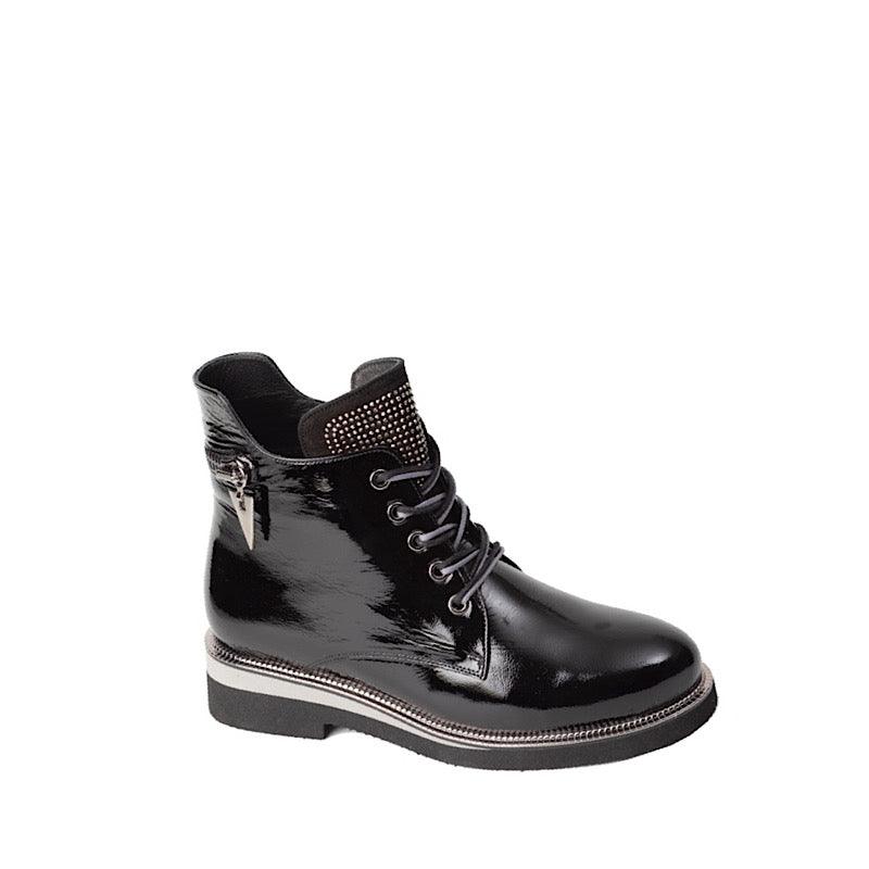 Bottillion Cagiva en cuir verni noir