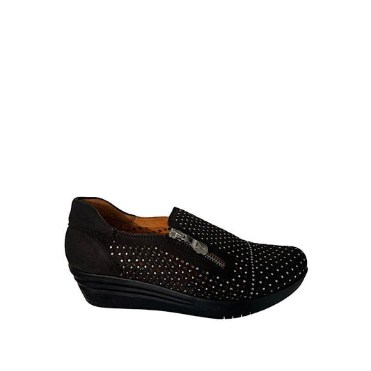 Chaussures Portofino MS2830 en cuir noir/points argent. - Boutique Prestige