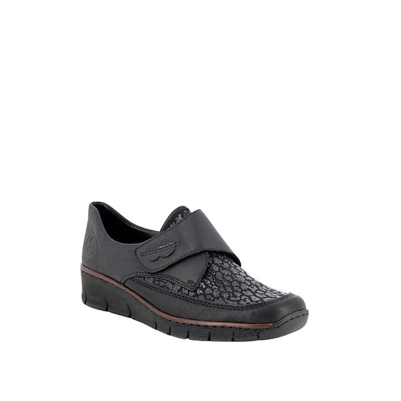 Chaussures Rieker cuir noir vegan, avec velcro. 537CO-00