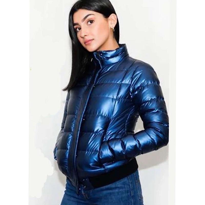 Manteau d’hiver bleu acier en veritable duvet d’oie.