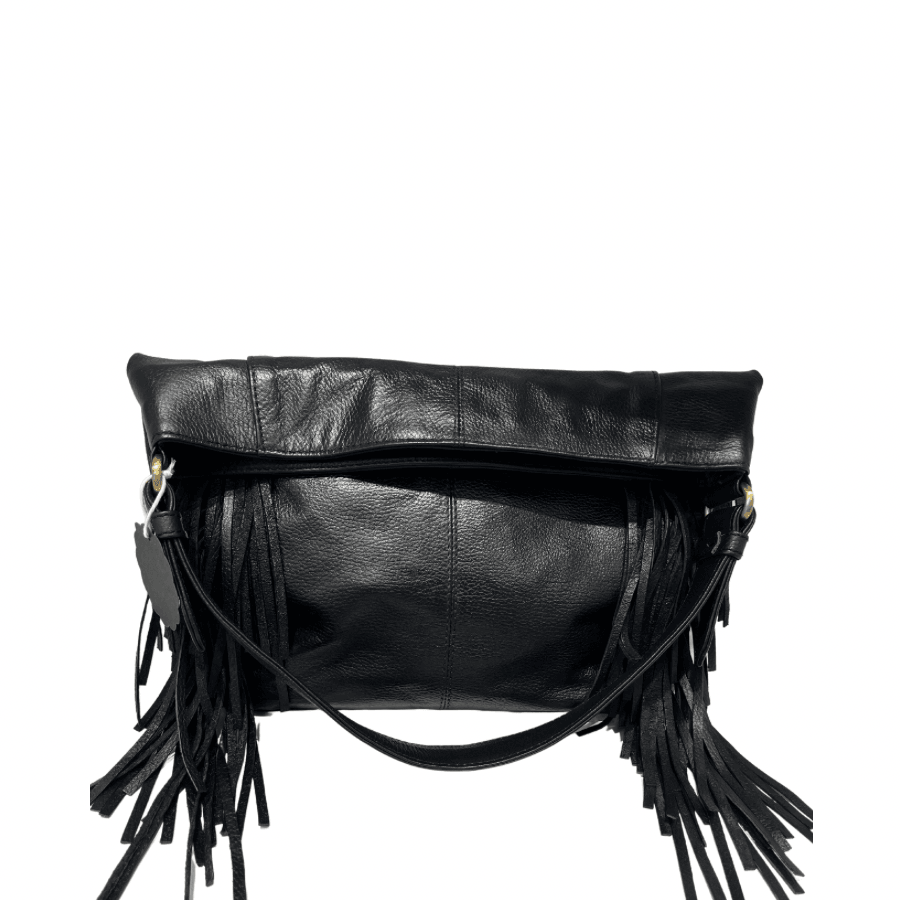 Sac a main noir en cuir recycle avec franges