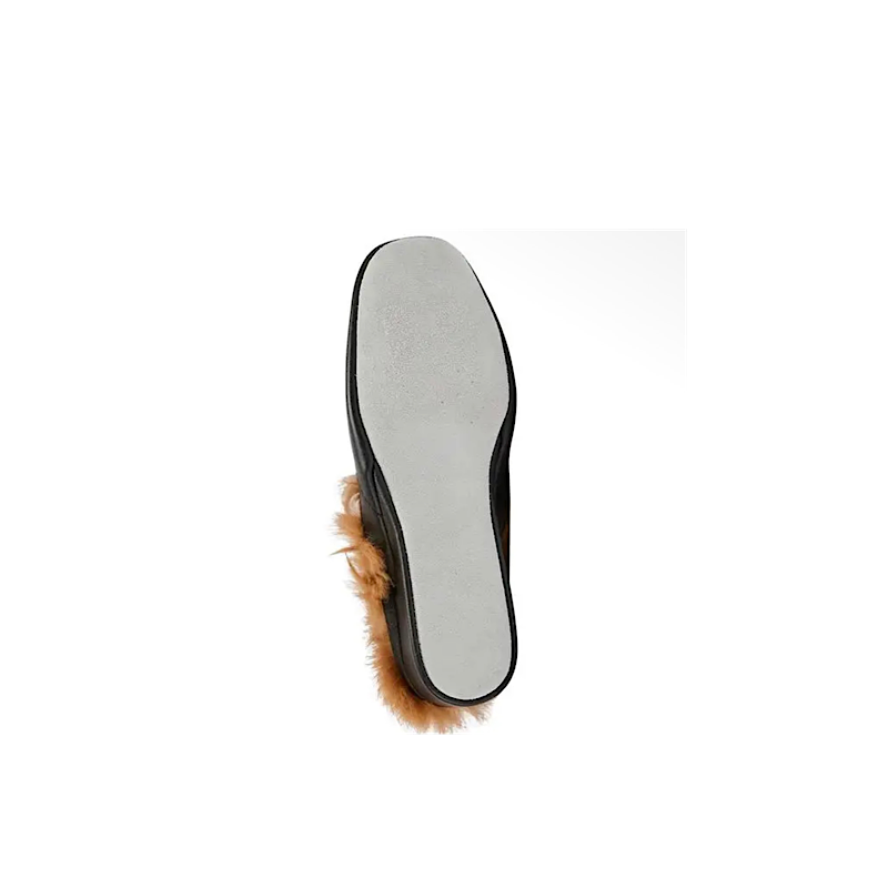 Pantoufles Lucille en cuir et fourrure – Floral noir