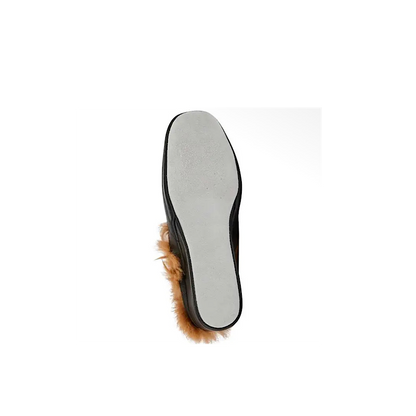Pantoufles Lucille en cuir et fourrure – Floral noir