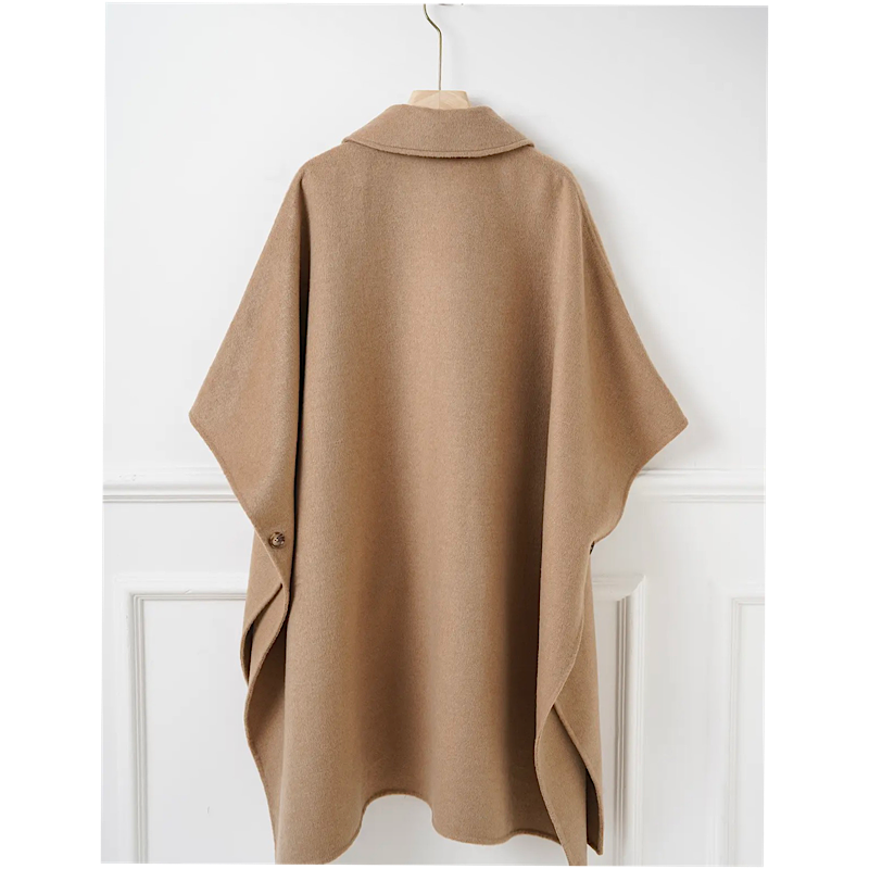 Manteau-cape en laine à col amovible – camel
