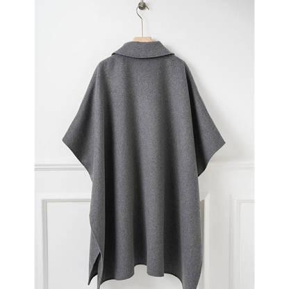 Manteau-cape en laine à col amovible – Gris chiné