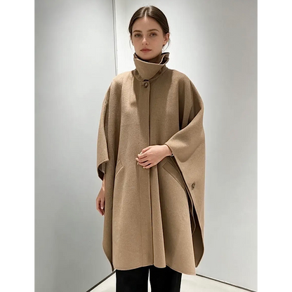 Manteau-cape en laine à col amovible – camel