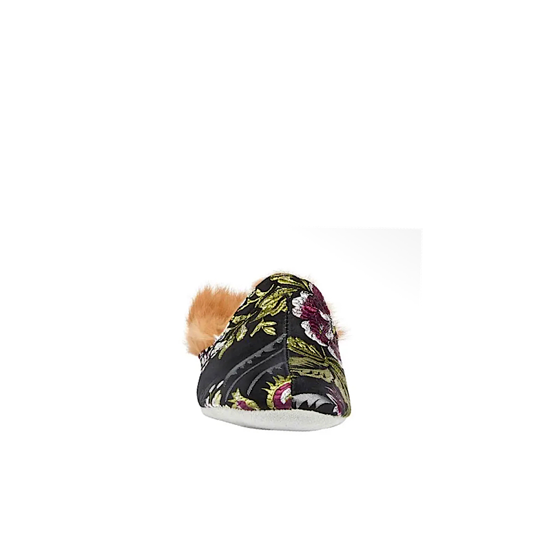 Pantoufles Lucille en cuir et fourrure – Floral noir