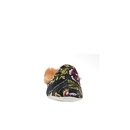 Pantoufles Lucille en cuir et fourrure – Floral noir