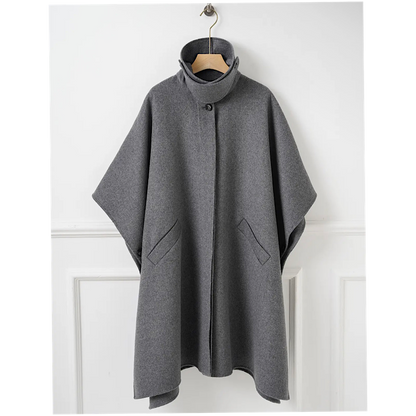 Manteau-cape en laine à col amovible – Gris chiné