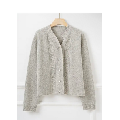 Cardigan en laine à maille ajourée – Gris perle