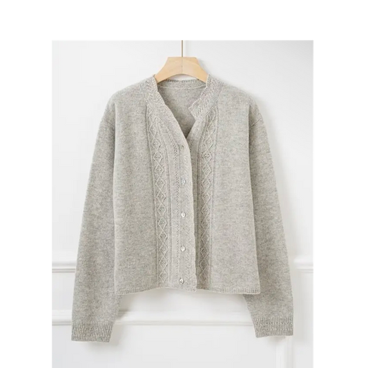 Cardigan en laine à maille ajourée – Gris perle
