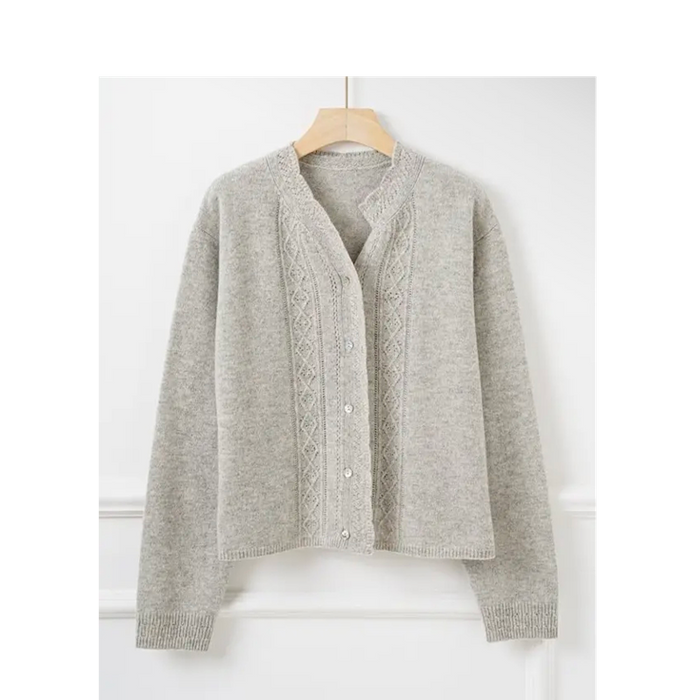 Cardigan en laine à maille ajourée – Gris perle