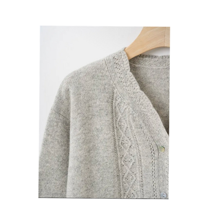 Cardigan en laine à maille ajourée – Gris perle