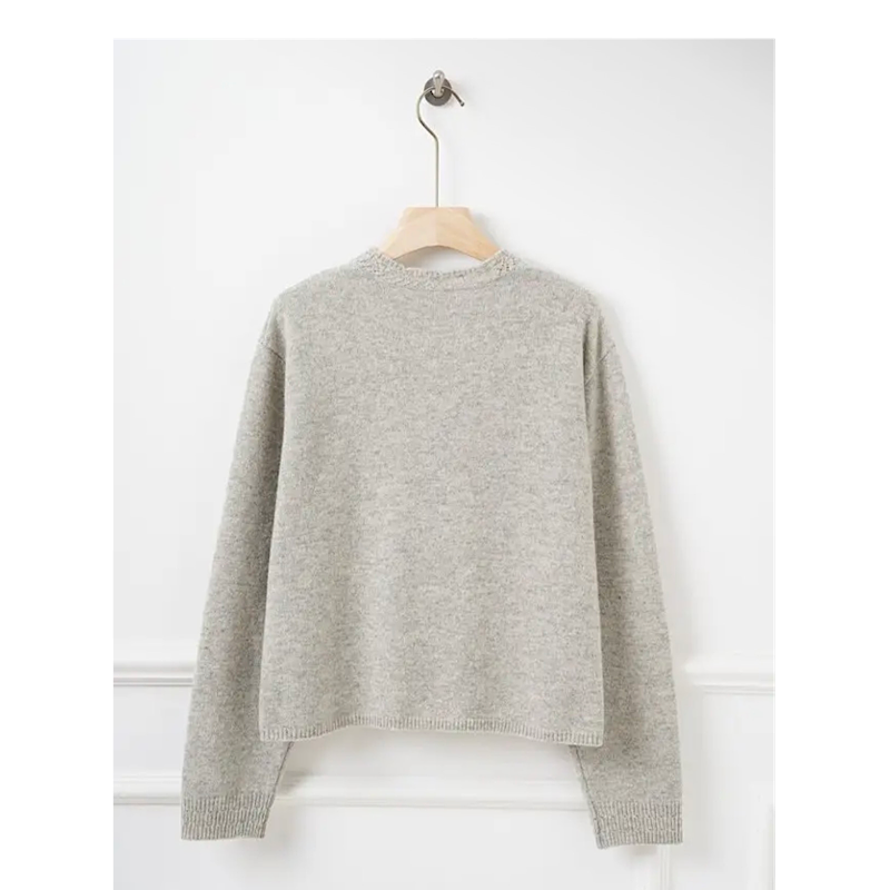 Cardigan en laine à maille ajourée – Gris perle