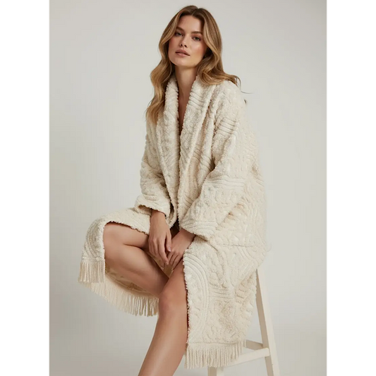 Long cardigan en chenille vintage – Pièce unique