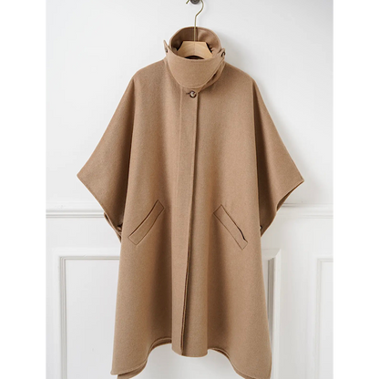 Manteau-cape en laine à col amovible – camel