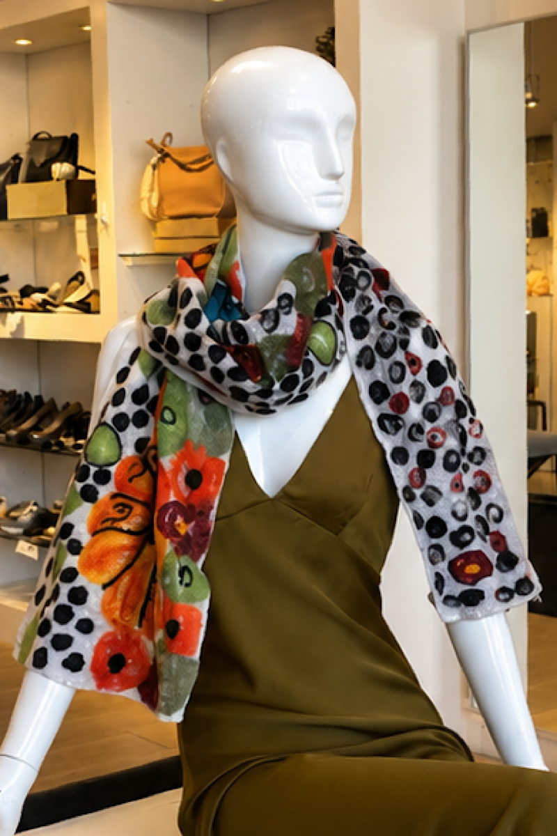 Foulard soie et laine de mérinos, multi tons.