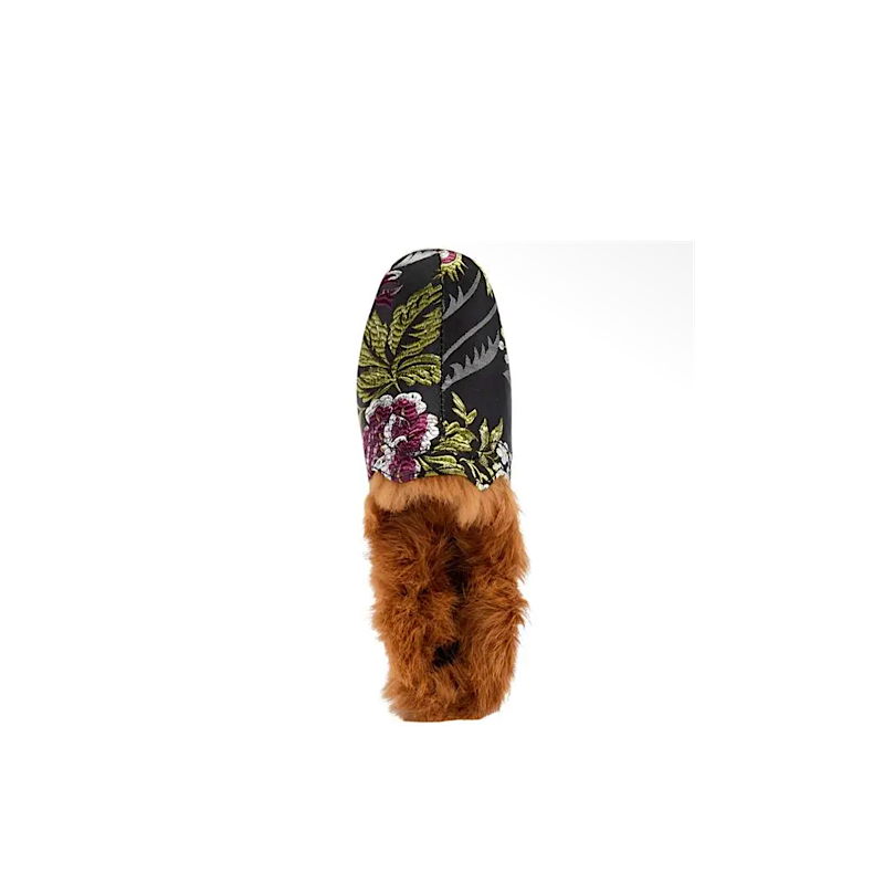 Pantoufles Lucille en cuir et fourrure – Floral noir