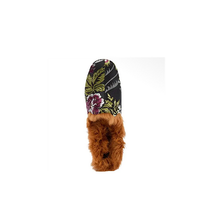 Pantoufles Lucille en cuir et fourrure – Floral noir