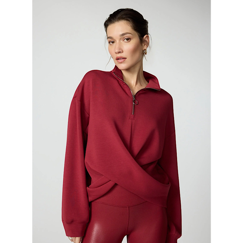 Pull croisé Dreamweave™ à demi-zip – merlot