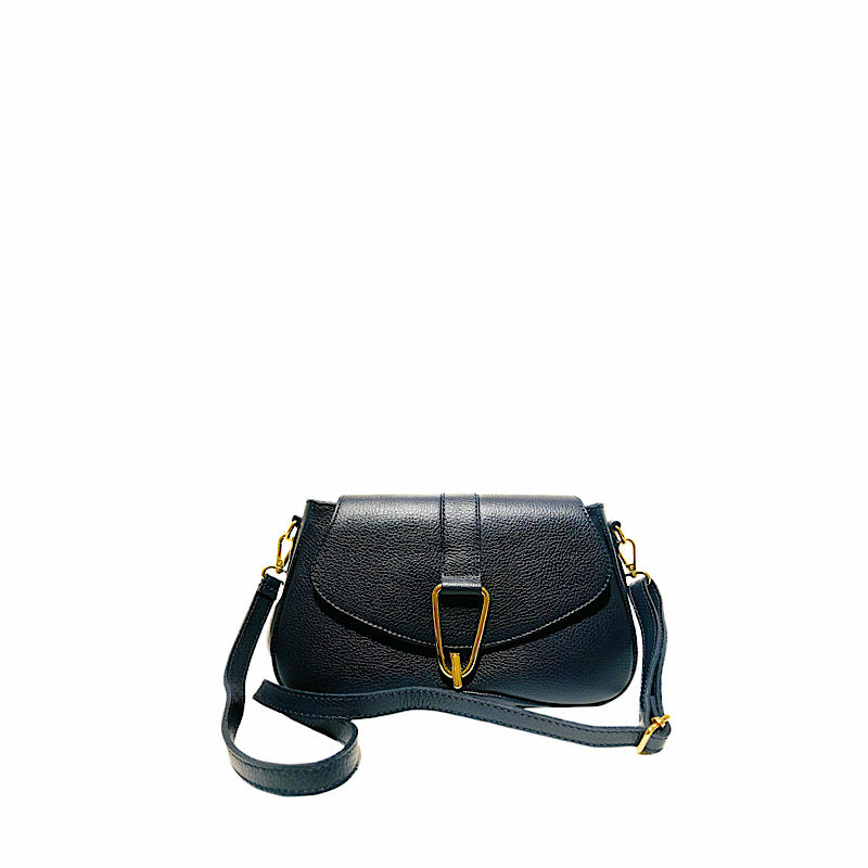 Navy leather shoulder bag.