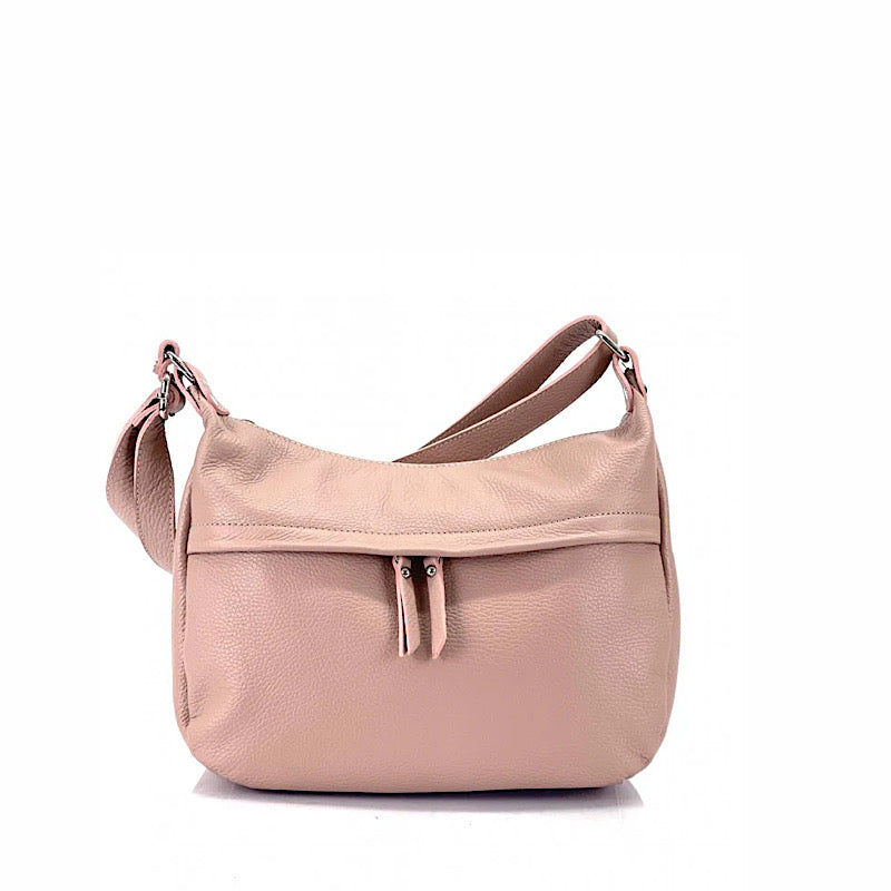 Sac à main en cuir rosé.