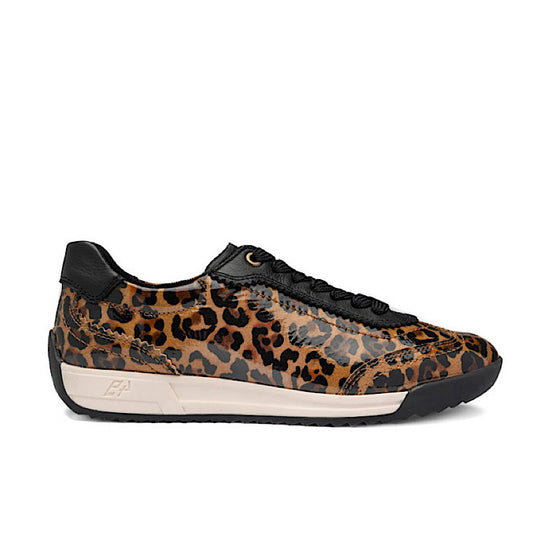 Ara Spirit en cuir verni léopard et cuir noir.