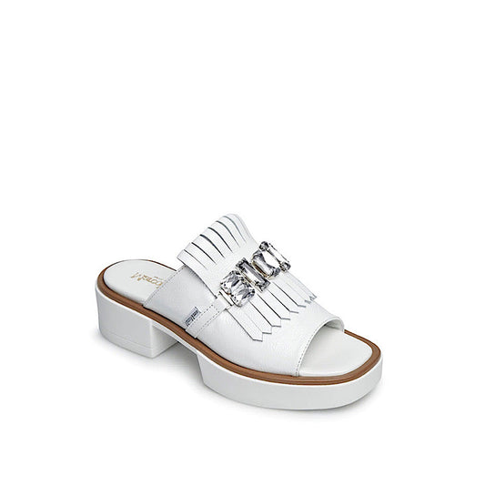 Marco Moreo Beatrice sandals. White patent leather with stones.