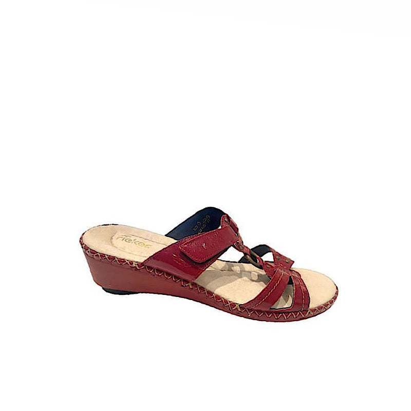 Rieker sandals in red patent leather.
