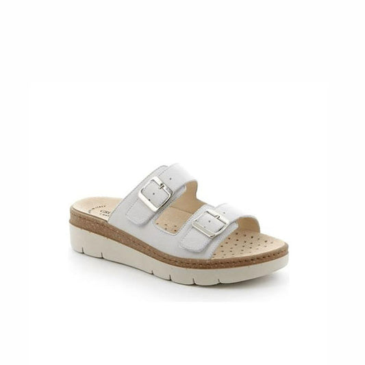 Sandales Grünland en cuir ivoire, semelles intérieures amovibles.