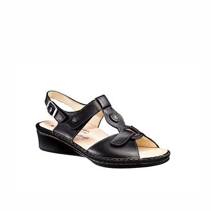 Sandales Finn Comfort Adana en cuir noir.