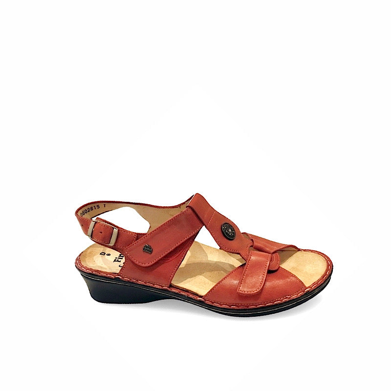 Finn Comfort Adana sandals in red leather.