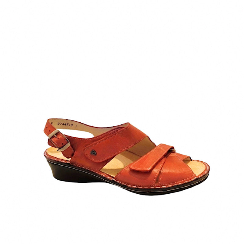 Finn Comfort Guam sandals in red leather.