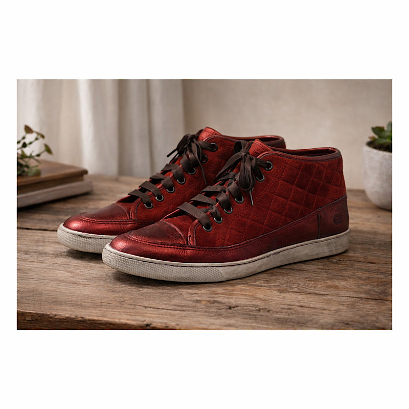 Red leather and suede boots.