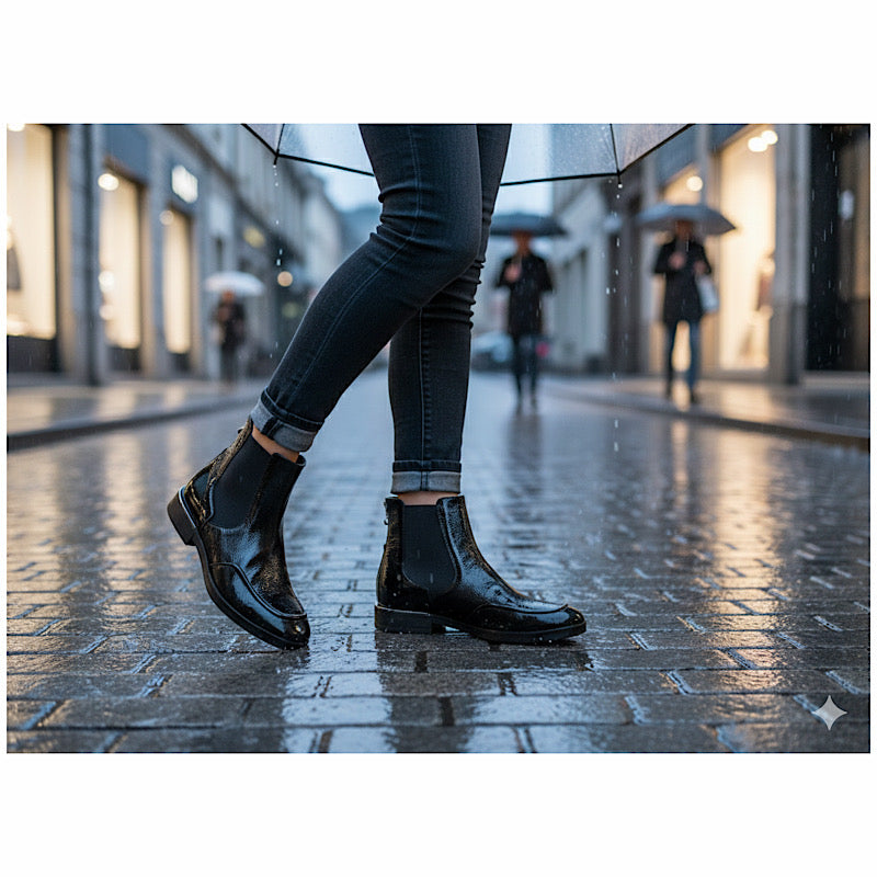 Softwaves boots in black patent leather.