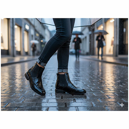 Softwaves boots in black patent leather.