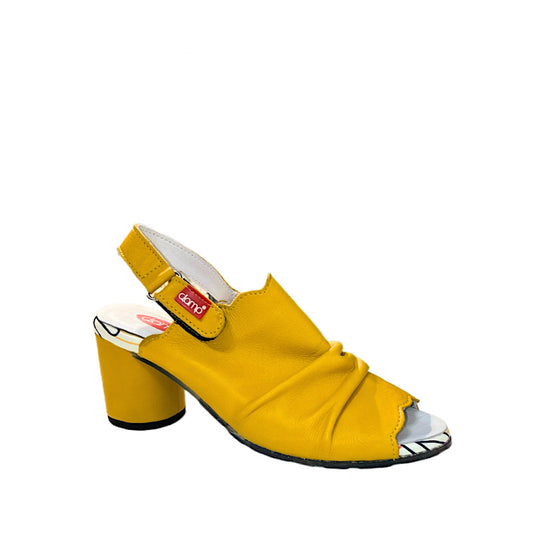 Yellow leather sandals.