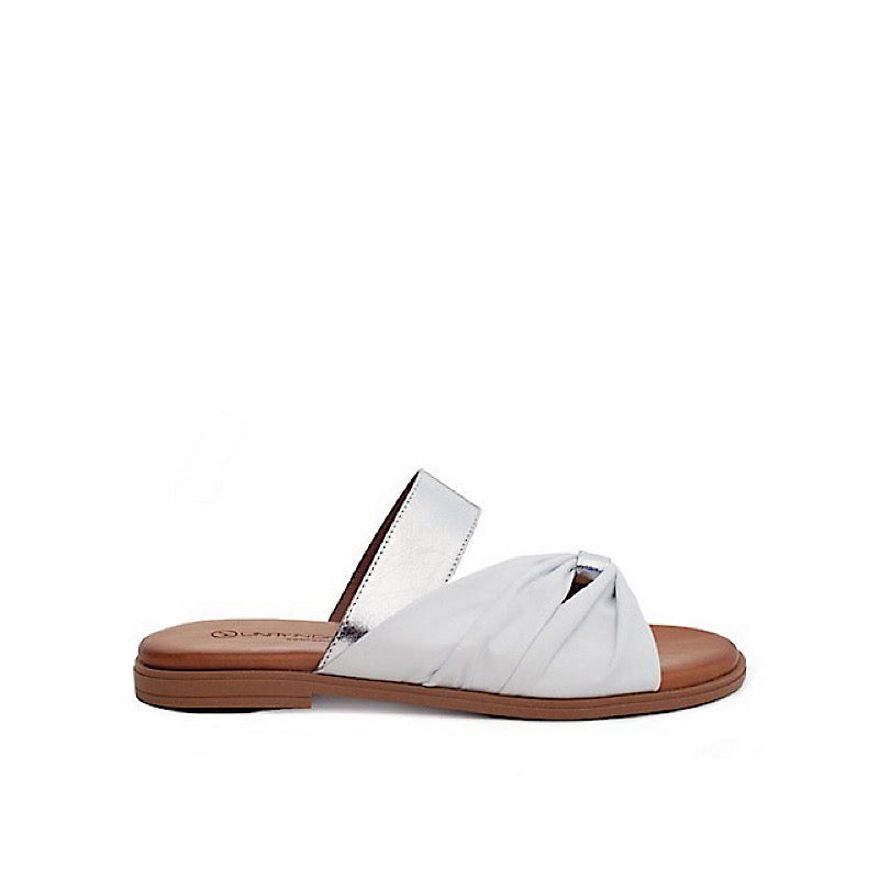 Unity in Diversity sandals in white and silver leather.