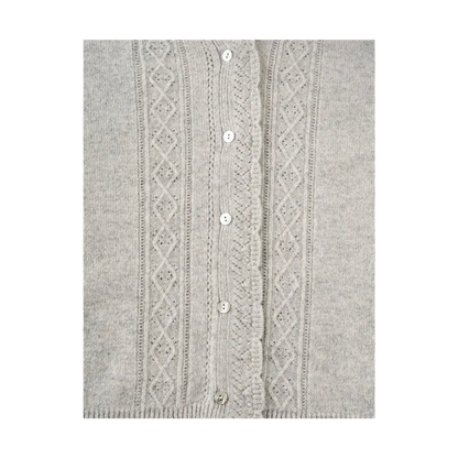 Cardigan en laine à maille ajourée – Gris perle