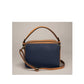 Handbag in navy and cognac leather. Made in Italy.