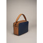 Handbag in navy and cognac leather. Made in Italy.
