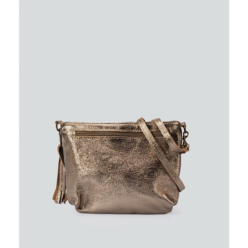 Pewter colored leather handbag. Made in Italy.