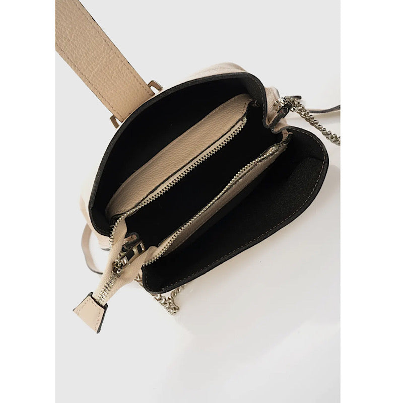 Bone-colored leather handbag. Made in Italy.