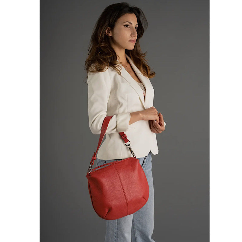 Red leather handbag. Made in Italy.